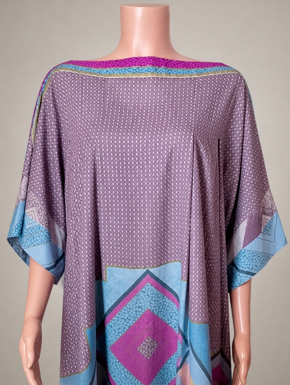 Gottex 70s Purple Geometric Maxi Kaftan Dress with Blue & Magenta Accents Small - Picture 3 of 6